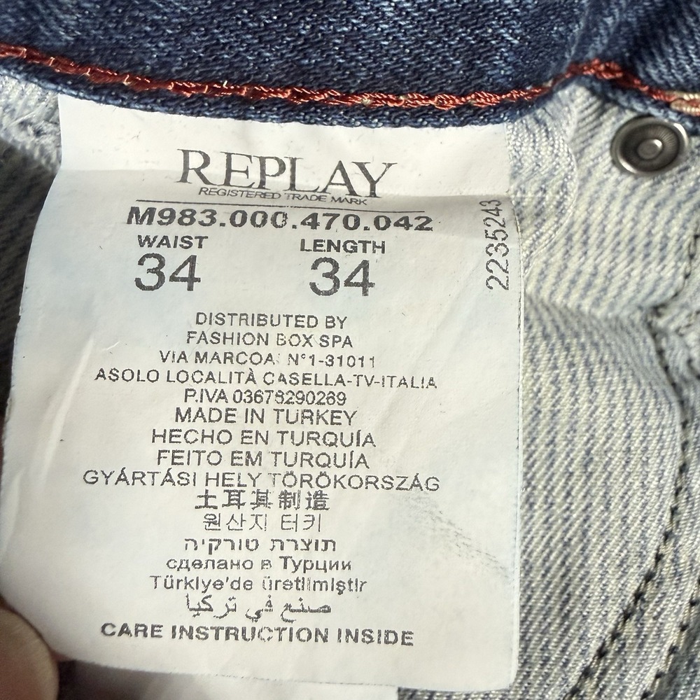 Replay Jeans Mens 34x34 Waitom STRAIGHT Leg M983 Button Fly Faded Whiskered - Picture 11 of 16